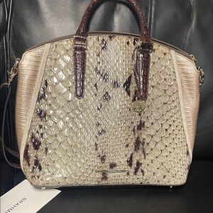 Brahmin Textured Cream and Brown Satchel